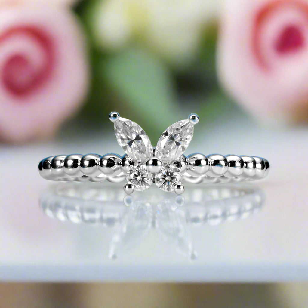 Marquise Cut Diamond Butterfly Shaped Engagement Ring-Black Diamonds New York