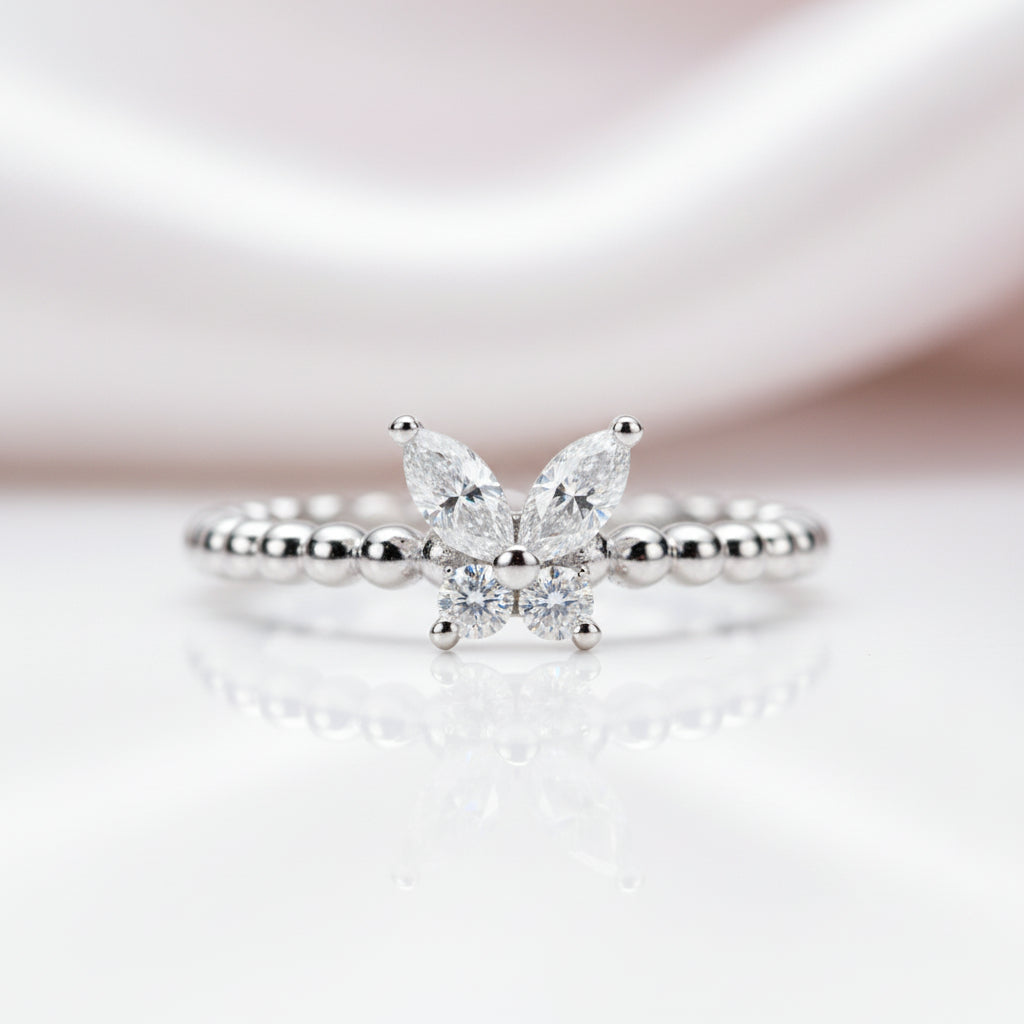Marquise Cut Diamond Option Butterfly Shaped Engagement Ring-Black Diamonds New York