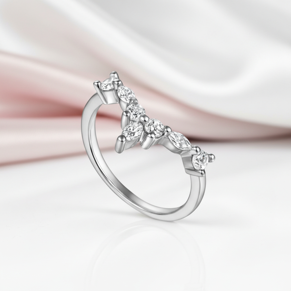 Marquise Cut Stackable V Shape Wedding Band-Black Diamonds New York