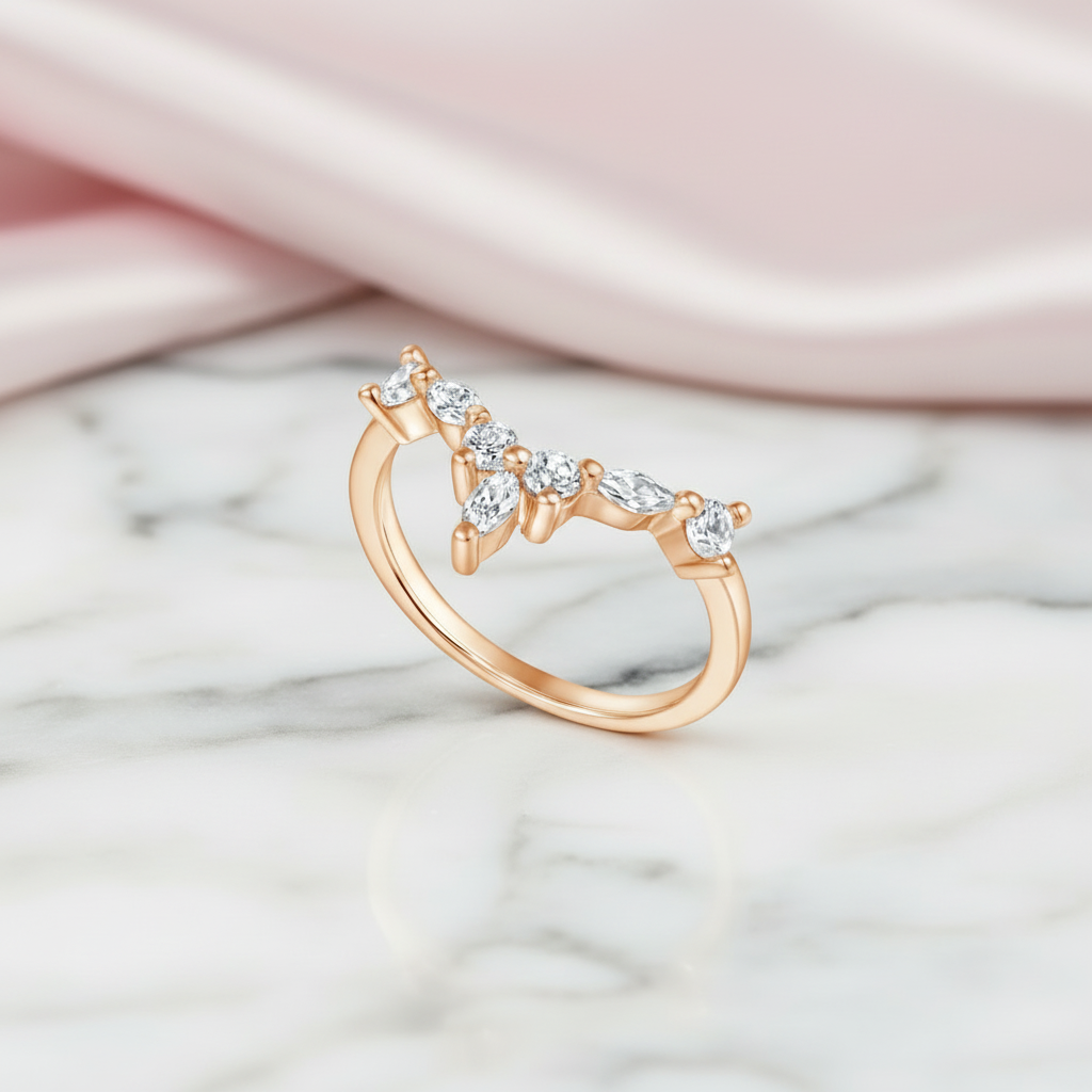 Marquise Cut Stackable V Shape Wedding Band-Black Diamonds New York