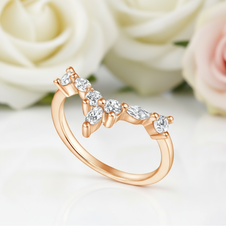 Marquise Cut Stackable V Shape Wedding Band-Black Diamonds New York