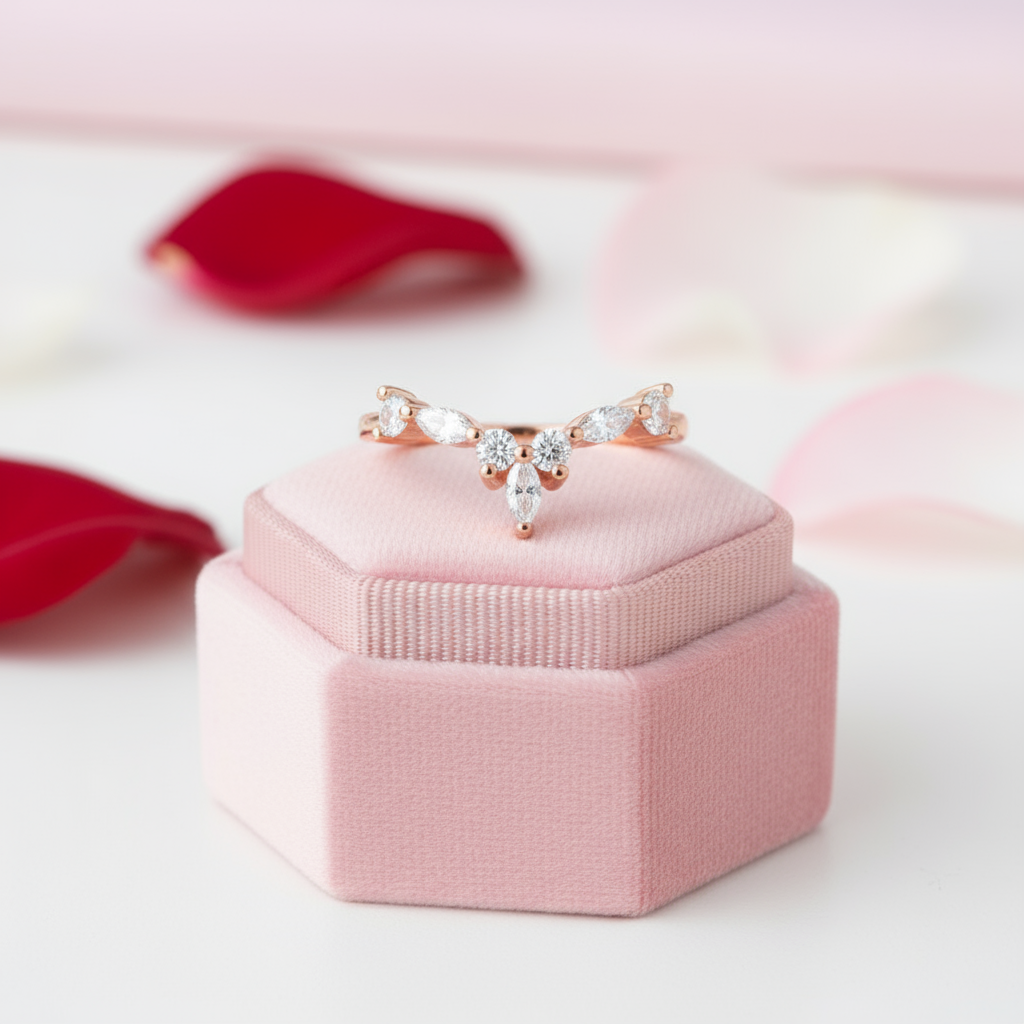 Marquise Cut Stackable V Shape Wedding Band-Black Diamonds New York