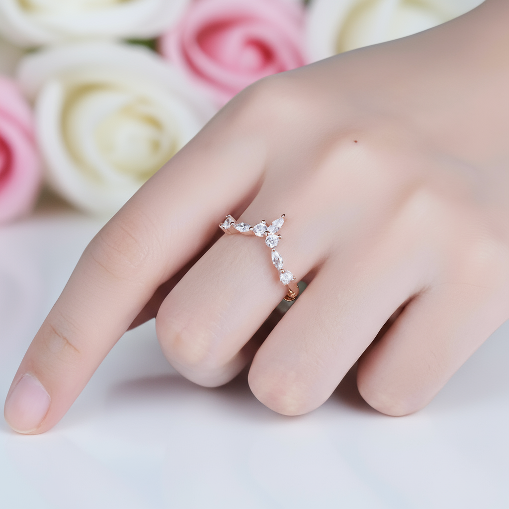 Marquise Cut Stackable V Shape Wedding Band-Black Diamonds New York