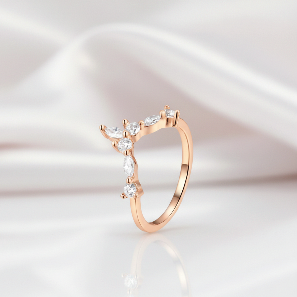 Marquise Cut Stackable V Shape Wedding Band-Black Diamonds New York