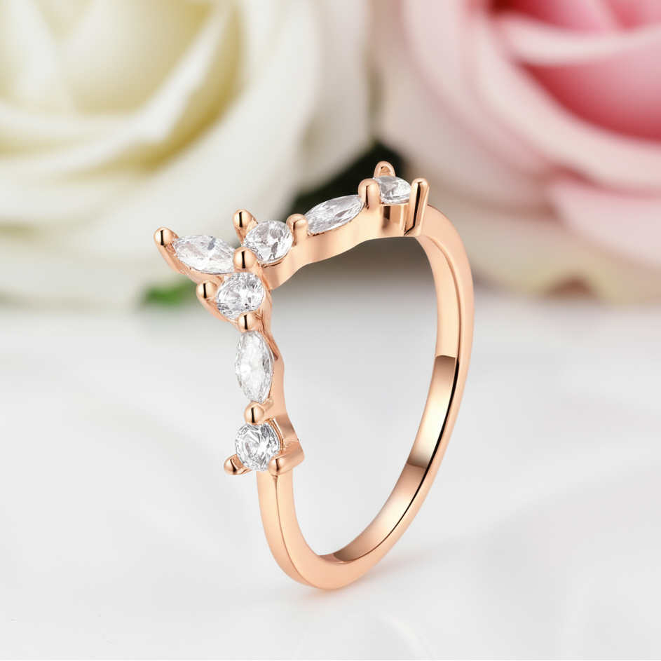 Marquise Cut Stackable V Shape Wedding Band-Black Diamonds New York