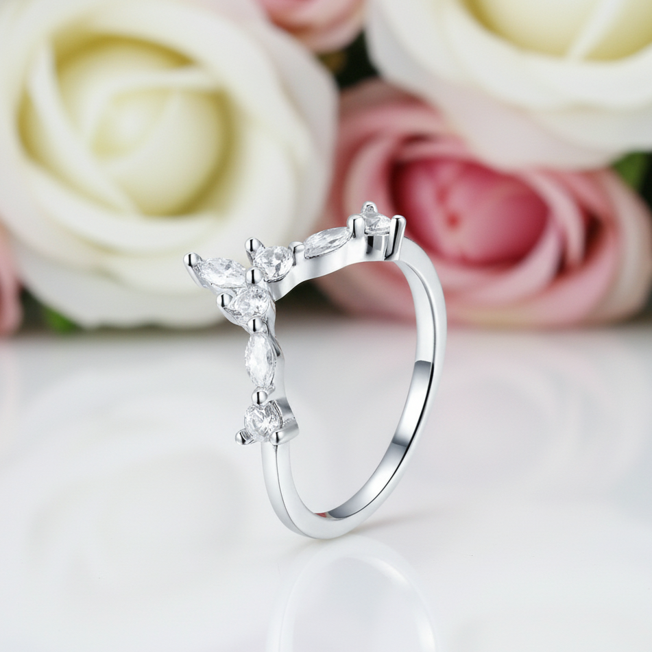 Marquise Cut Stackable V Shape Wedding Band-Black Diamonds New York