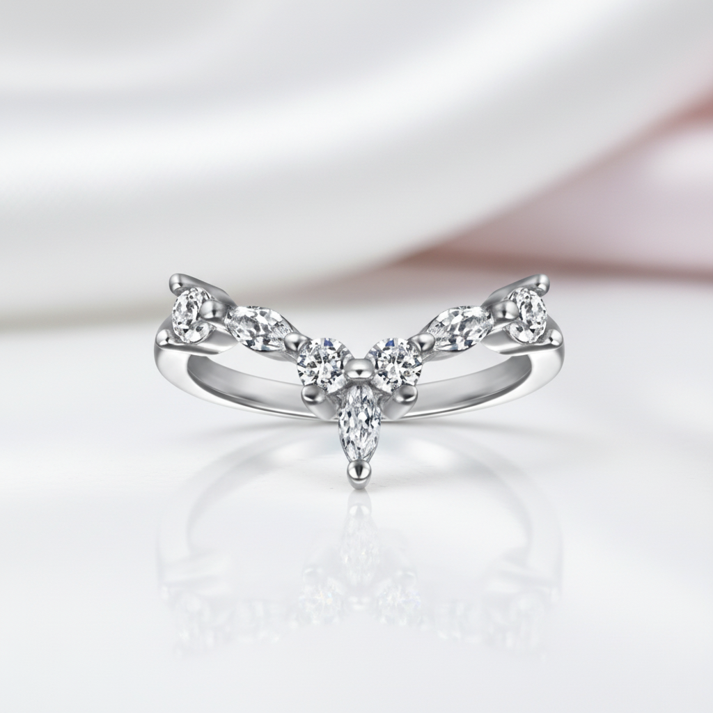 Marquise Cut Stackable V Shape Wedding Band-Black Diamonds New York