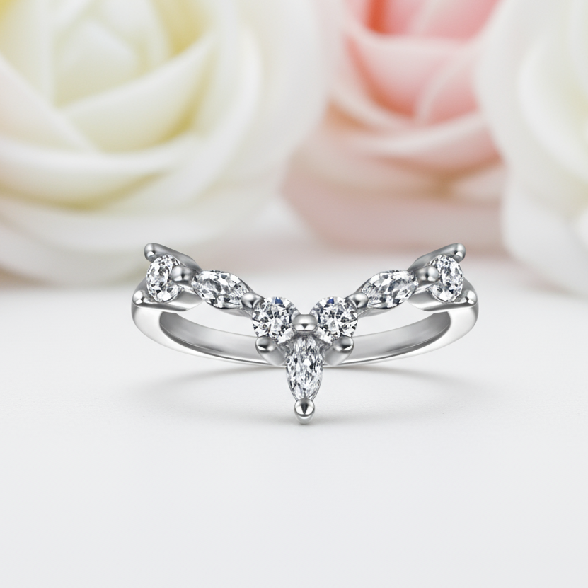 Marquise Cut Stackable V Shape Wedding Band-Black Diamonds New York