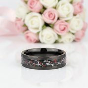 Matte Black Hammered Meteorite Dinosaur Bone Tungsten Wedding Band-Black Diamonds New York