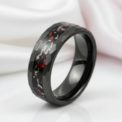 Matte Black Hammered Meteorite Dinosaur Bone Tungsten Wedding Band-Black Diamonds New York