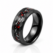 Matte Black Hammered Meteorite Dinosaur Bone Tungsten Wedding Band-Black Diamonds New York