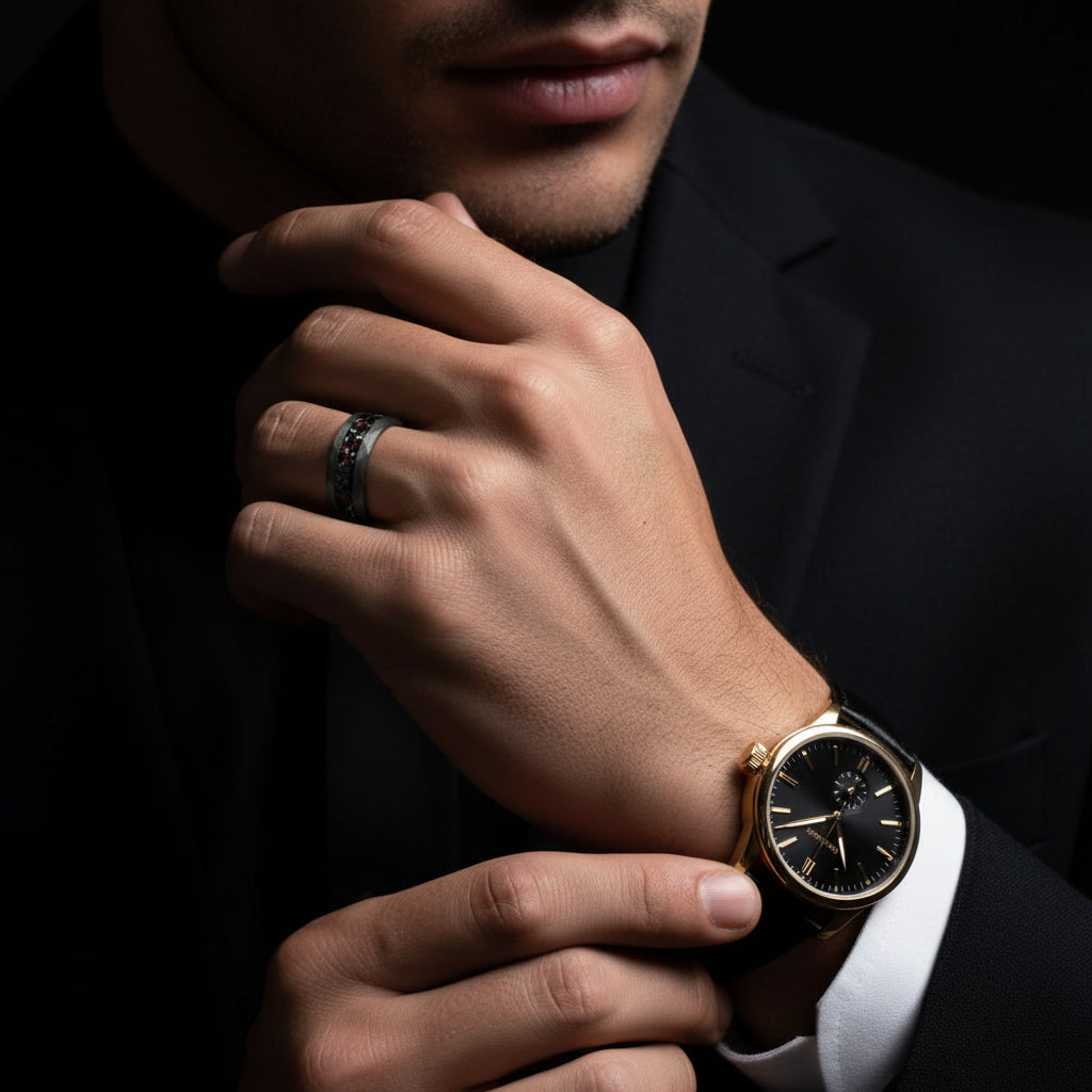 Matte Black Hammered Meteorite Dinosaur Bone Tungsten Wedding Band-Black Diamonds New York