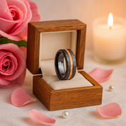 Matte Black Hammered Tungsten Band with Wood Inlay-Black Diamonds New York