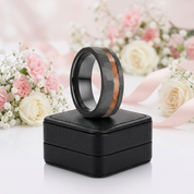 Matte Black Hammered Tungsten Band with Wood Inlay-Black Diamonds New York