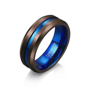 Matte Brown with Blue Groove Tungsten Carbide Ring-Black Diamonds New York