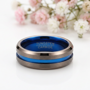 Matte Brown with Blue Groove Tungsten Carbide Ring-Black Diamonds New York