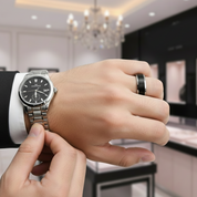 Matte Finish Black Tungsten Beveled Edge Wedding Band-Black Diamonds New York