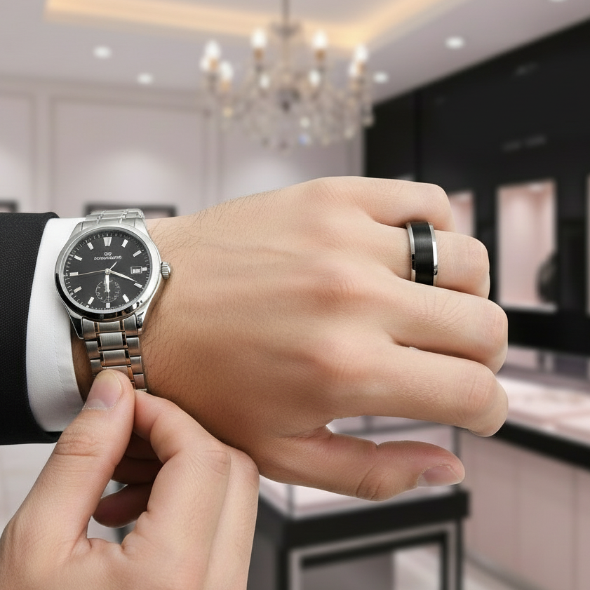 Matte Finish Black Tungsten Beveled Edge Wedding Band-Black Diamonds New York