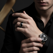 Matte Finish Black Tungsten Beveled Edge Wedding Band-Black Diamonds New York