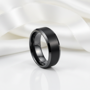 Matte Finish Black Tungsten Beveled Edge Wedding Band-Black Diamonds New York