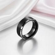 Matte Finish Black Tungsten Beveled Edge Wedding Band-Black Diamonds New York