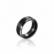 Matte Finish Black Tungsten Beveled Edge Wedding Band-Black Diamonds New York