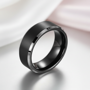 Matte Finish Black Tungsten Beveled Edge Wedding Band-Black Diamonds New York