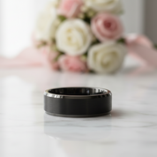 Matte Finish Black Tungsten Beveled Edge Wedding Band-Black Diamonds New York
