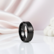 Matte Finish Black Tungsten Beveled Edge Wedding Band-Black Diamonds New York