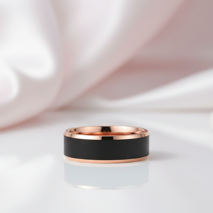 Men's 8mm Matte Tungsten Wedding Band-Black Diamonds New York