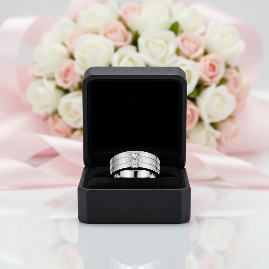 Men's Silver Ring with Three Princess-Cut Diamond Option-Black Diamonds New York