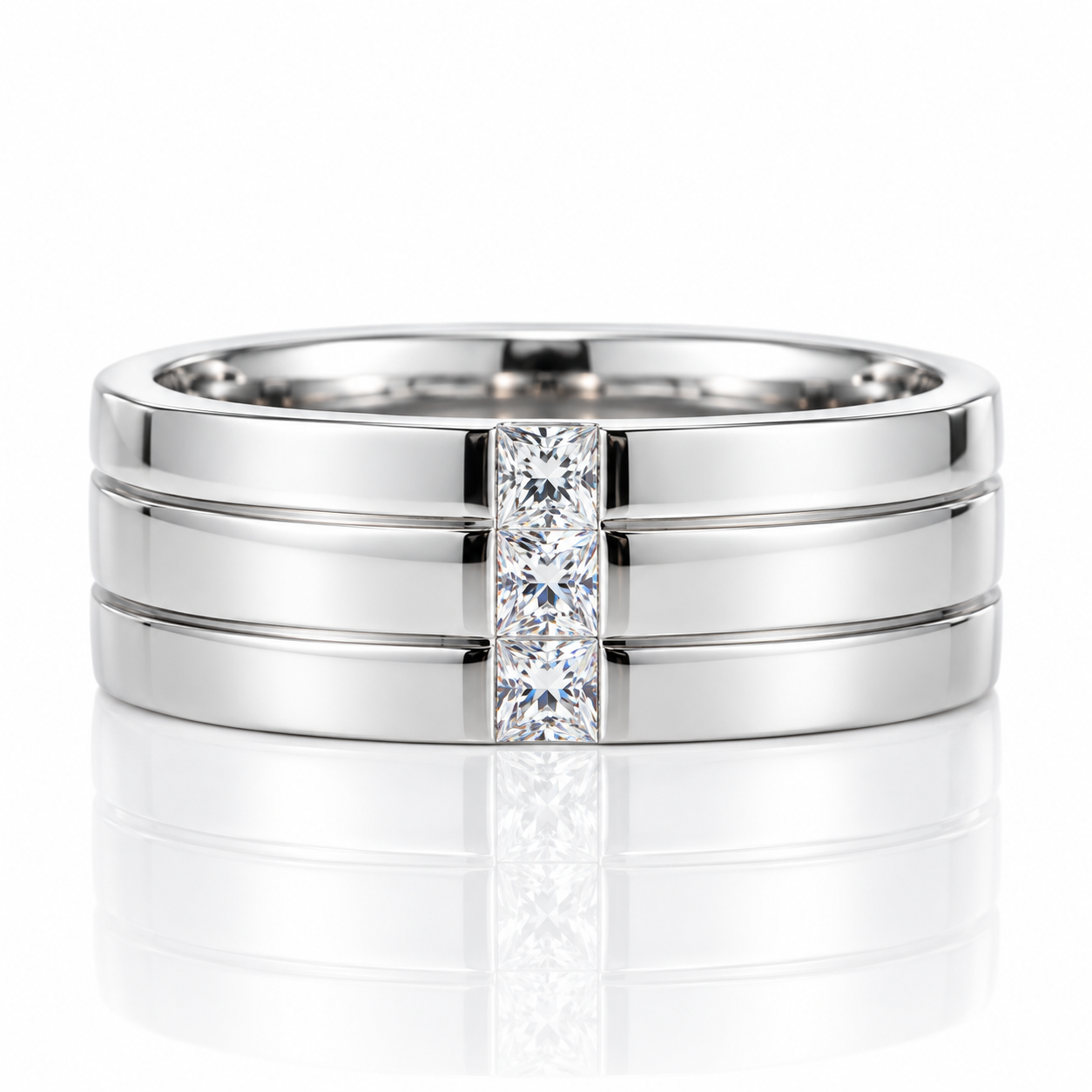 Men's Silver Ring with Three Princess-Cut Diamond Option-Black Diamonds New York