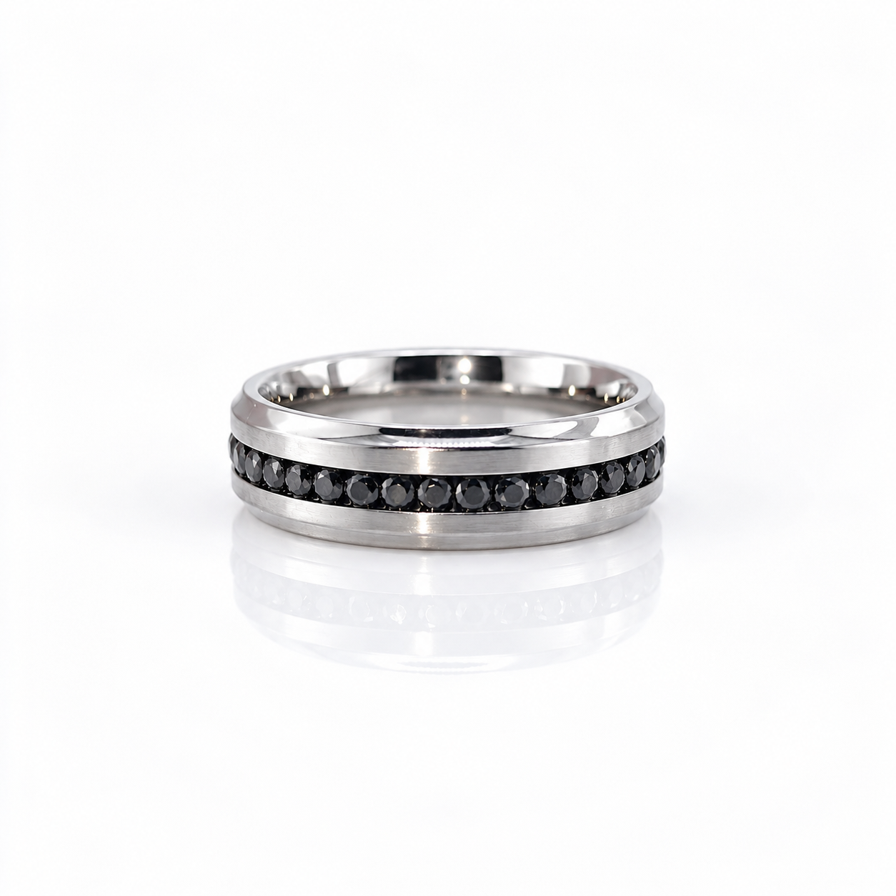 Men's Titanium Wedding Band with Diamond Option-Black Diamonds New York