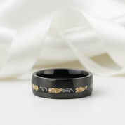 Meteorite Chip Gold Foil Inlay Hammer Tungsten Carbide Men's Ring-Black Diamonds New York