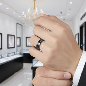 Meteorite Fragments Inlay Brush Black Tungsten Carbide Ring-Black Diamonds New York