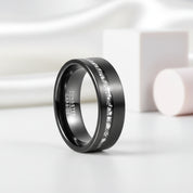 Meteorite Fragments Inlay Brush Black Tungsten Carbide Ring-Black Diamonds New York