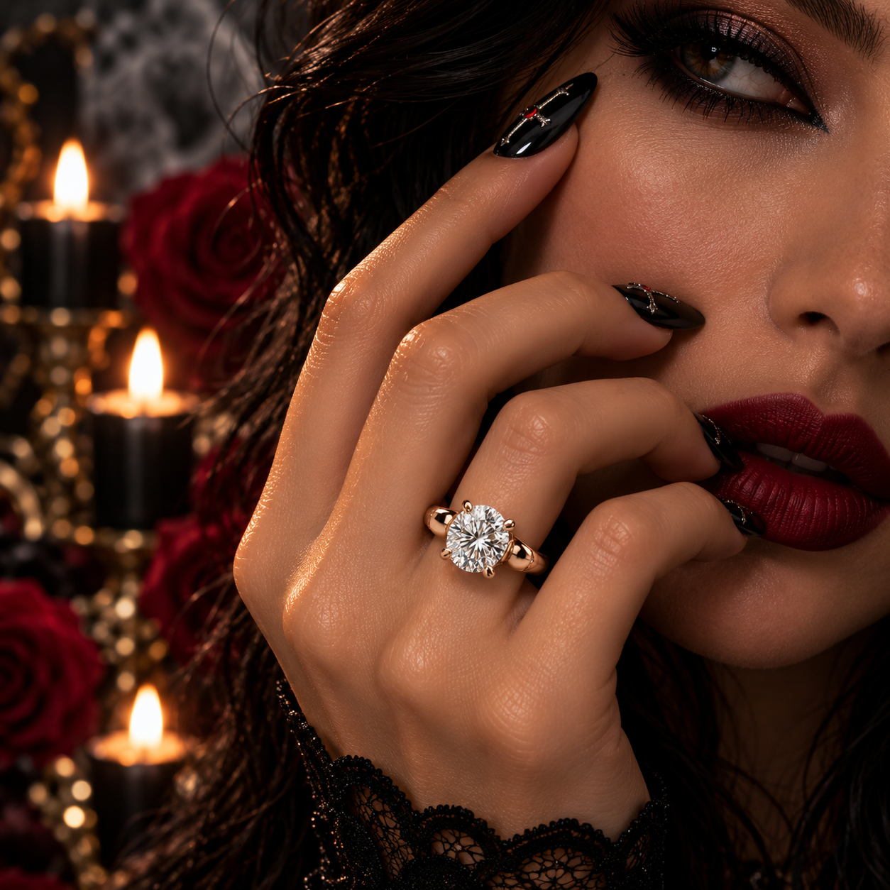 Micro-inlaid Diamond Option Rose Gold Skull Ring-Black Diamonds New York