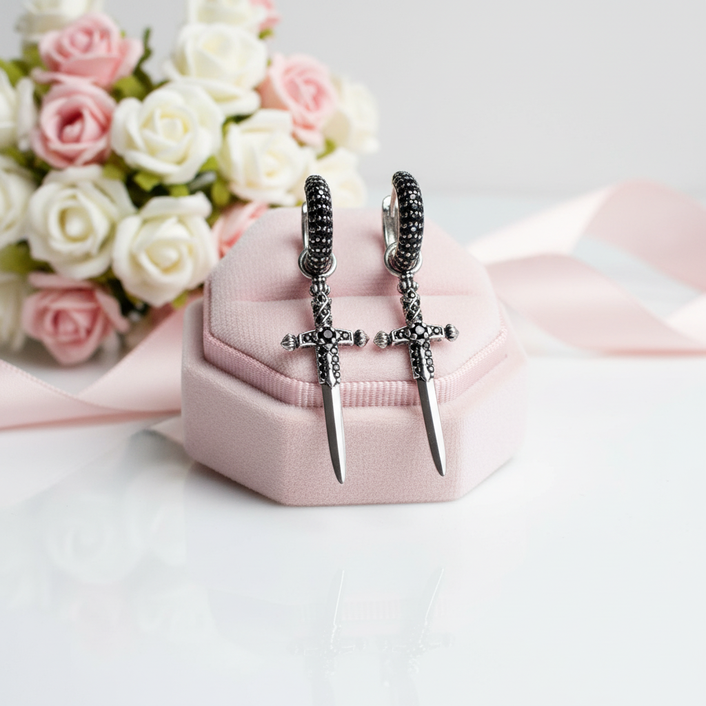 Midnight Dagger Hoop Earrings-Black Diamonds New York