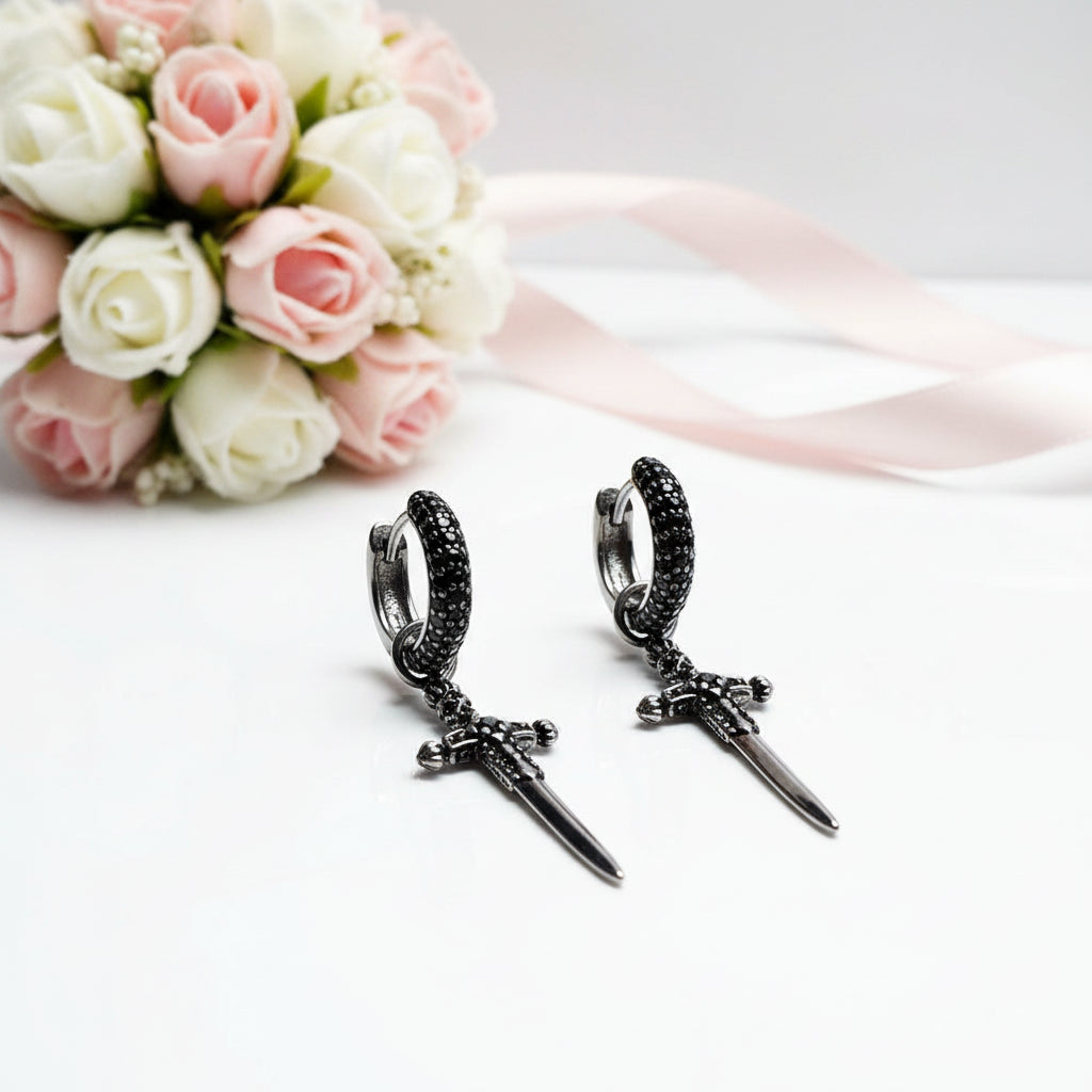 Midnight Dagger Hoop Earrings-Black Diamonds New York