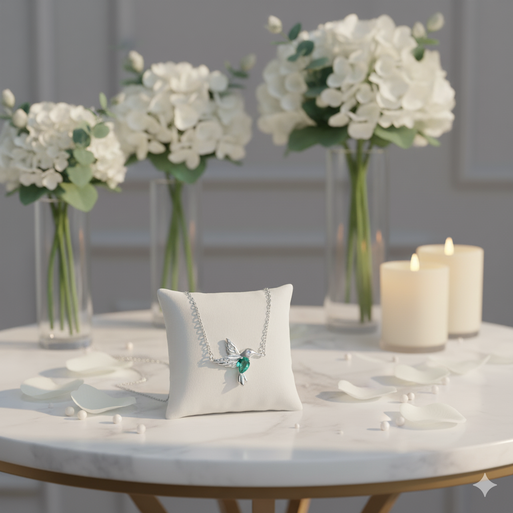 Mint Green Diamond Hummingbird Pendant Necklace-Black Diamonds New York