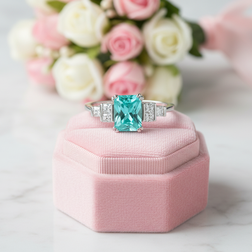 Mint Sapphire Tourmaline Engagement Ring-Black Diamonds New York