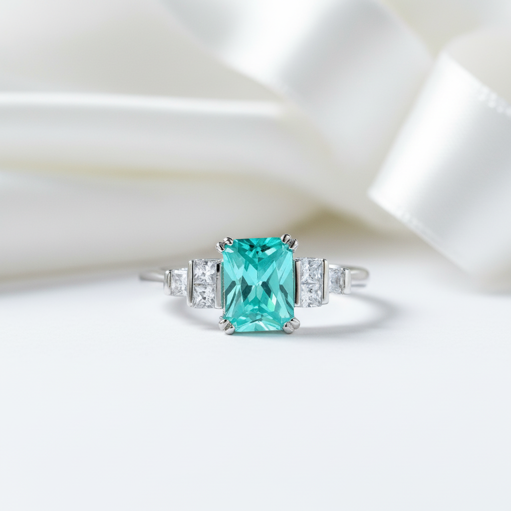 Mint Sapphire Tourmaline Engagement Ring-Black Diamonds New York