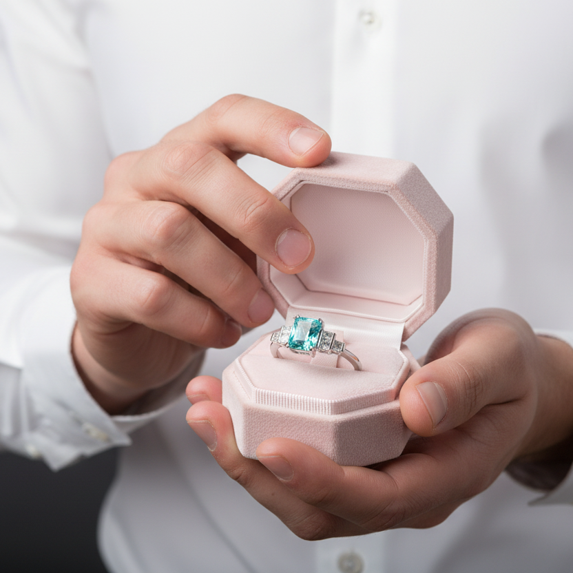 Mint Sapphire Tourmaline Engagement Ring-Black Diamonds New York