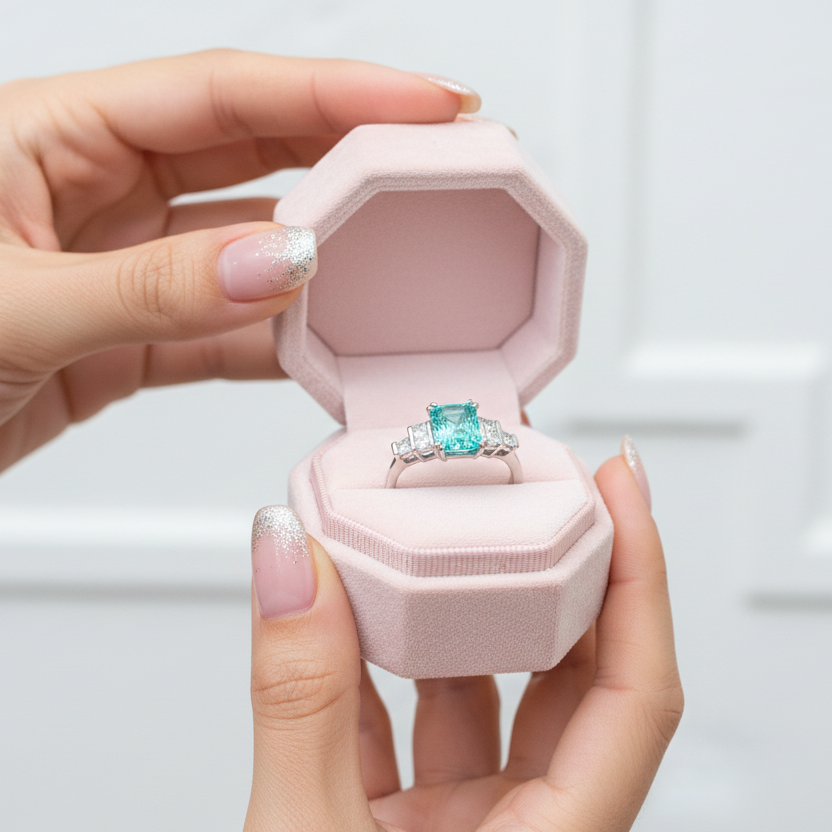 Mint Sapphire Tourmaline Engagement Ring-Black Diamonds New York