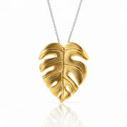 Monstera Leaf Design Necklace-Black Diamonds New York
