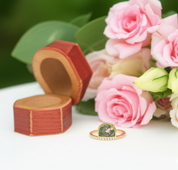 Vintage Natural Moss Agate Engagement Ring-Black Diamonds New York