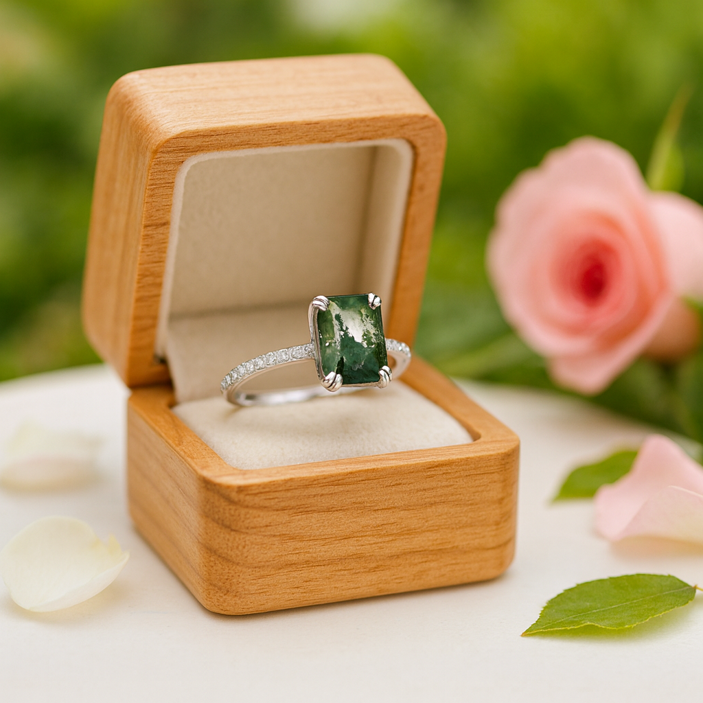 Moss Agate Engagement Ring-Black Diamonds New York