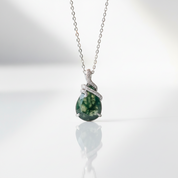 Oval Cut Green Moss Agate Snake Necklace-Black Diamonds New York