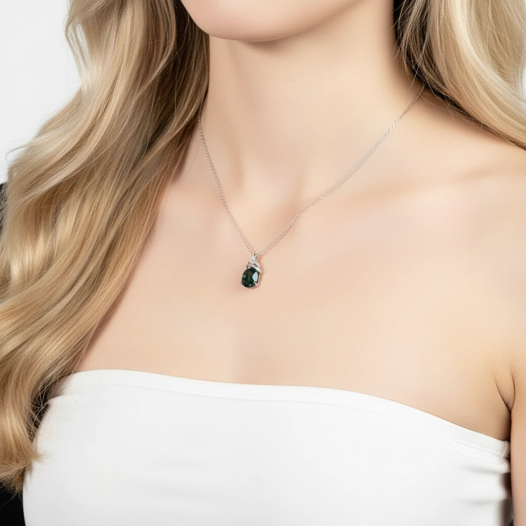 Oval Cut Green Moss Agate Snake Necklace-Black Diamonds New York