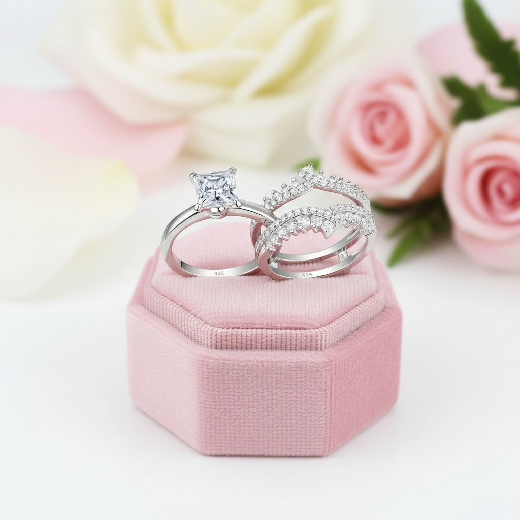 Heart-Cut Diamond Option Engagement Ring Set-Black Diamonds New York